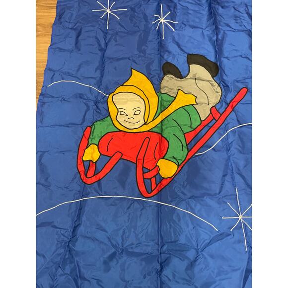 Vintage custom LG outdoor flag hand stitch blue child sledding theme 35" x 53" - Picture 3 of 15